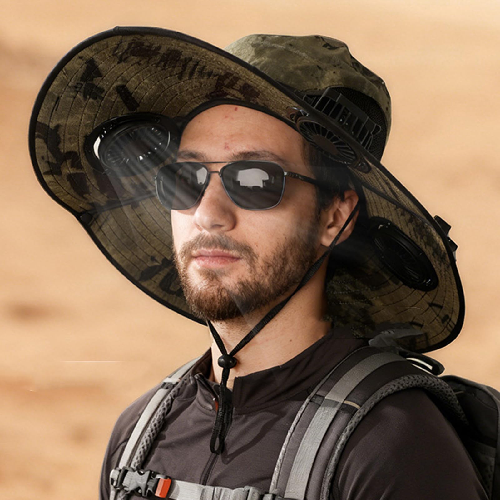 Cappello con Ventilatori a Energia Solare - Ventola a 4 Teste, Tesa Larga, Alimentato a Energia Solare - Cappello da Pescatore per Esterni - per Pesca, Campeggio, Giardinaggio, Hiking, Lavoro, Viaggi,