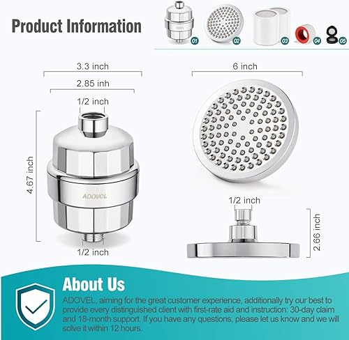 Miniatura 7 de ADOVEL - Cabezal de ducha de alta potencia y filtro de agua dura, filtro de ducha de 15 etapas elimina el cloro y sustancias nocivas, cabezal de