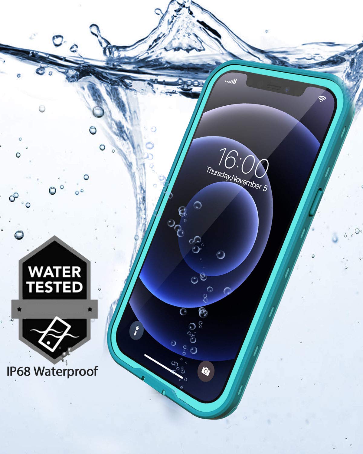 Diverbox Diseño para iPhone 12 Pro Max Funda impermeable con soporte de soporte, duradera a prueba de golpes, con protector de pantalla integrado para iPhone 12 Pro Max de 6.7 pulgadas, solo azul