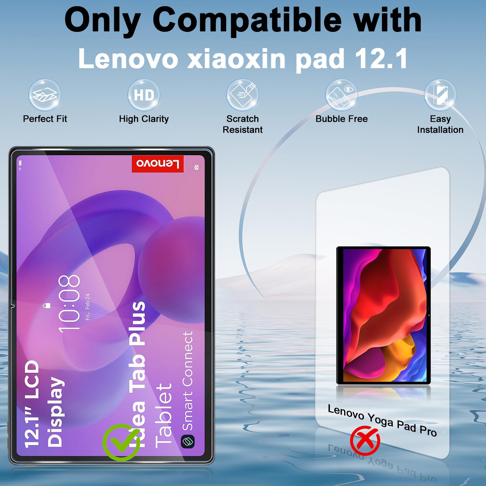 Pellicola Protettiva Lenovo Idea Tab Plus 12.1 Pollici Vetro Temperato 9H Anti Graffio 2 Pezzi