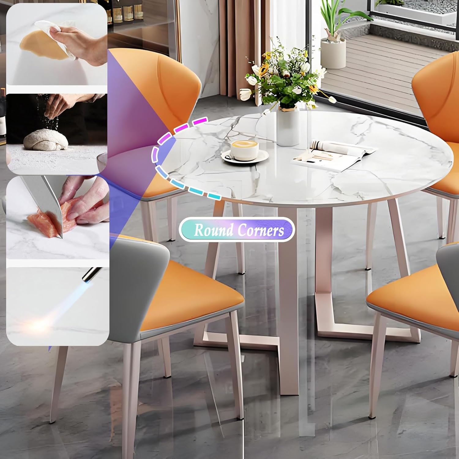 Office Reception Room Club Table and Chair Set Combination, Business Lounge Negotiation Table and Chair, Round Conference Table with 4 Chairs Set,White-31.4In/80Cm