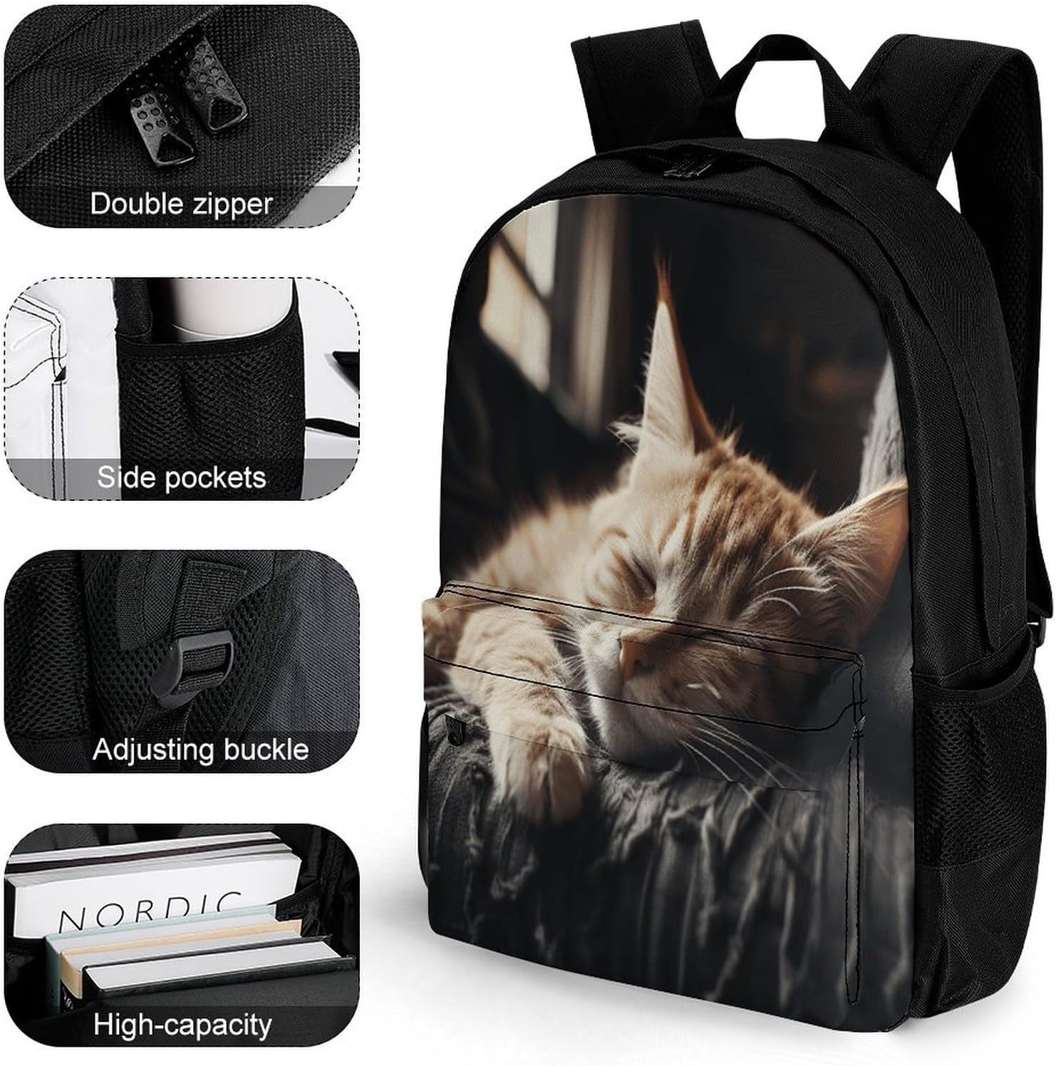 Napping Kitten Backpack Daypack Travel Backpack | Lightweight Casual Laptop Backpack for Women Men Aesthetic Travel Bag for Weekender Business Hiking Outdoor