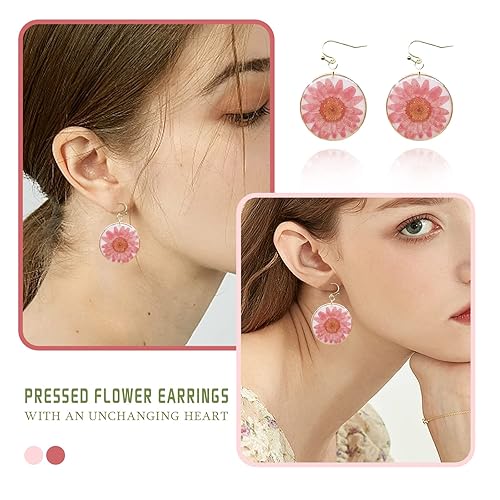 Miniatura 4 de Handmade Pressed Flower Earrings, Dangle Drop Cute Earrings, Flower Leaf Jewelry for Girls&Women, Resin Plant Earrings, Summer Aesthetic Earrings