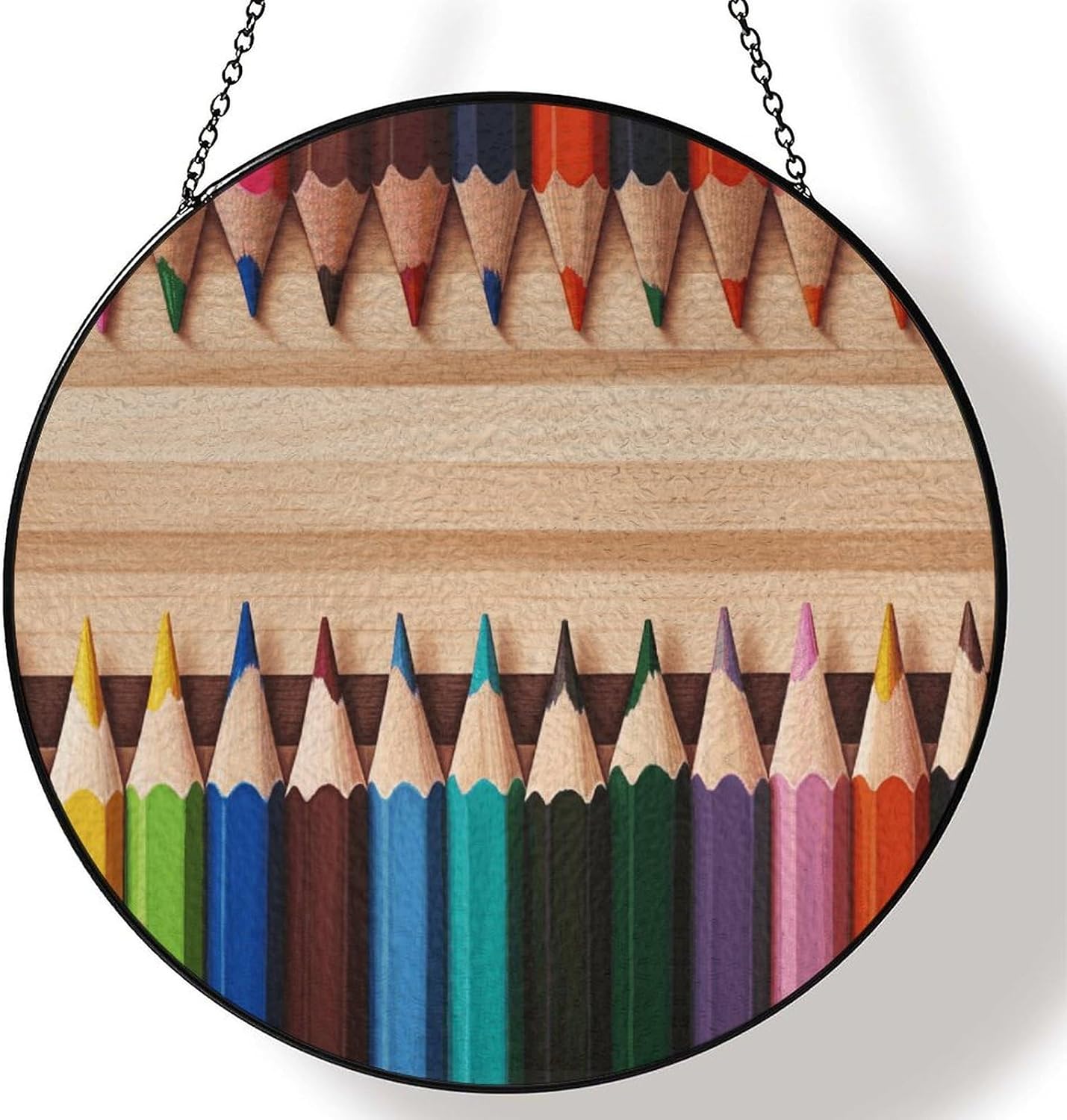 Stained Glass Window Hanging 30x30cm Window Suncatcher Glass Panel with Metal Chain Colored PencilsSun Catchers Wall Art Home Decor Gift for Women Mother's Day