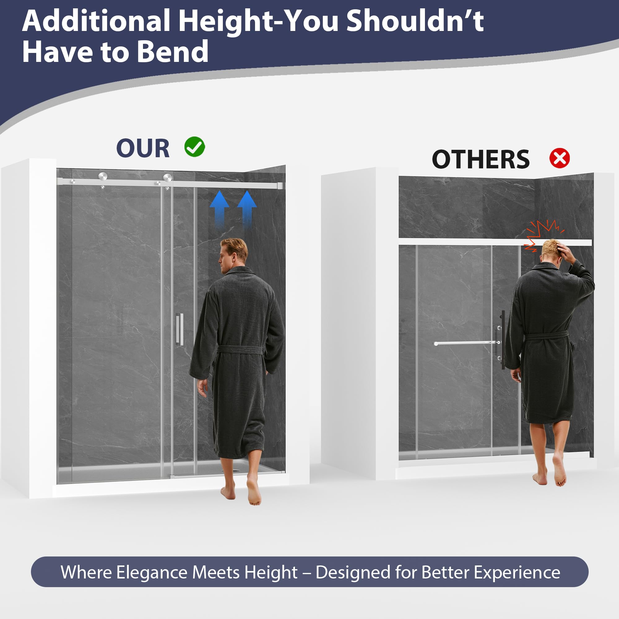 Condition photo showing New/Like New for Frameless Shower Door, 49-54" W x 76" H Sliding Glass Shower Door, 1/4''(6mm SGCC Tempered Glass with Explosion-Proof Film Nano Coating in Brushed Nickel Finish