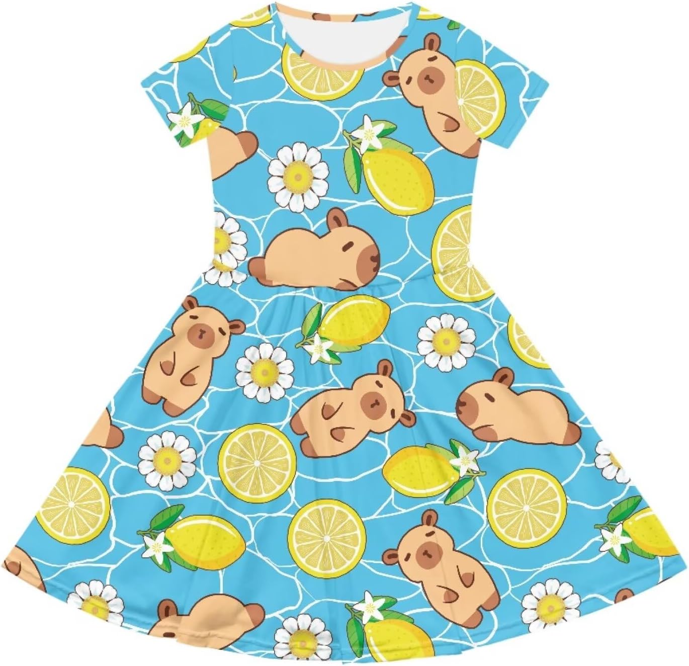 Toddler Girls Short Sleeve Dresses 2-14 Summer Dress Crewneck Beach Skirts