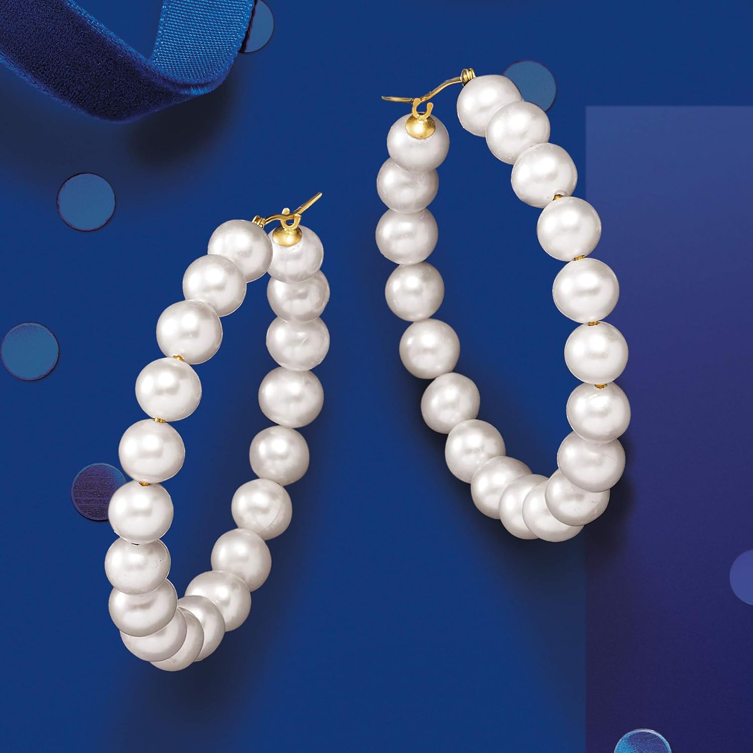 Miniatura 6 de Ross-Simons Pendientes de aro de perlas cultivadas de 6 a 0.276in en oro amarillo de 14 quilates, Perla, no conocido