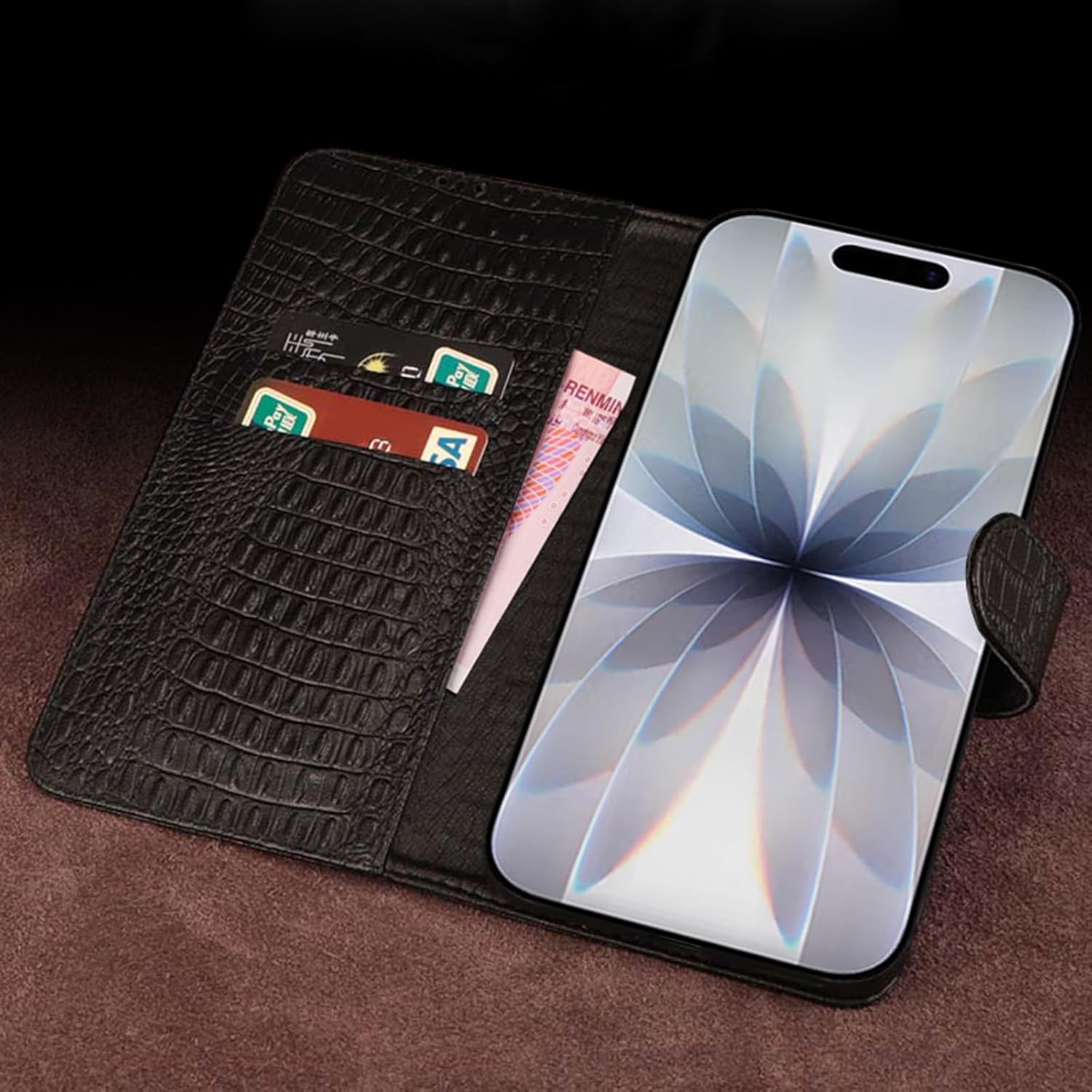 Wallet Case for iPhone 17/17 Pro/17 Pro Max, Magnetic Closure Flip Lychee Pattern Genuine Leather Cover with Card Slots Case Green