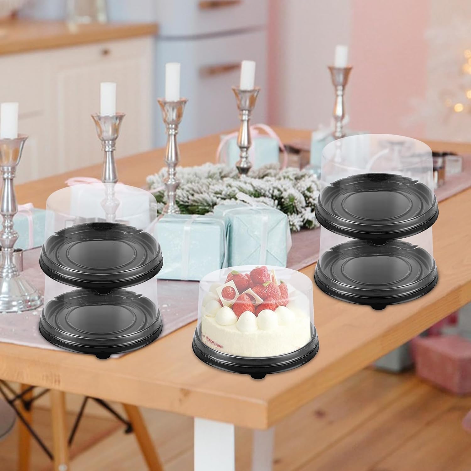 SENENQU 25 PACK 6" Plastic Disposable Cake Containers Carriers with Dome Lids, Round Higher Cake Carriers Clear Cake Display Containers for Transport, Party, Carry