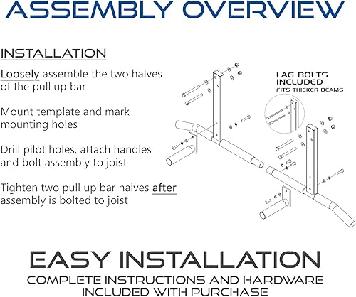 Miniatura 7 de Barra de dominadas de montaje de vigueta con hardware adicional y plantilla de montaje para una fácil instalación en la viga o en el viga Ultimate