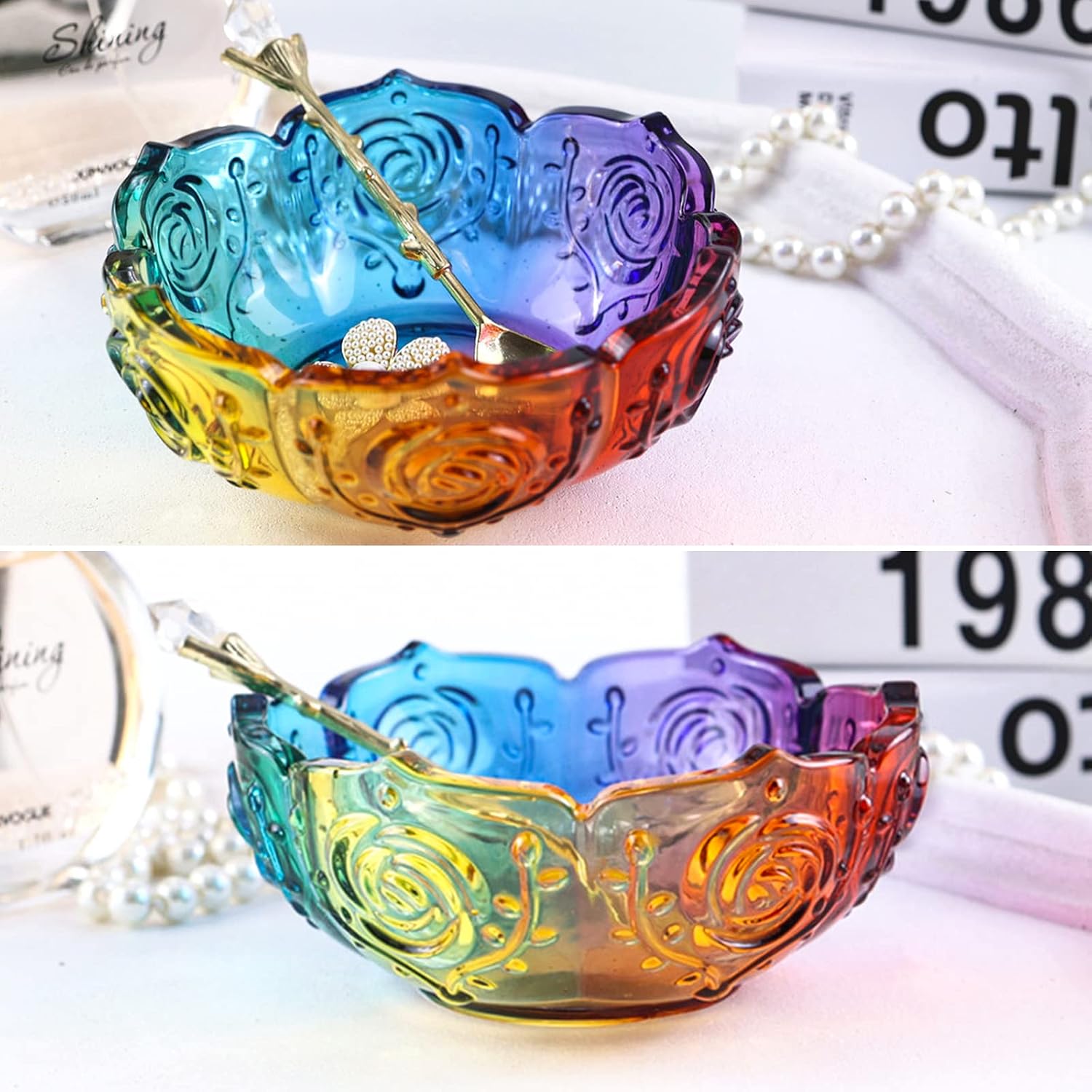 2PCS Flower Tray Resin Mold, Lotus Bowl Silicone Mold for Epoxy Resin Casting, Unique Resin Concrete Mold for DIY Jewelry Holder Trinket Container Box Candle Holder Home Table Decoration image 5