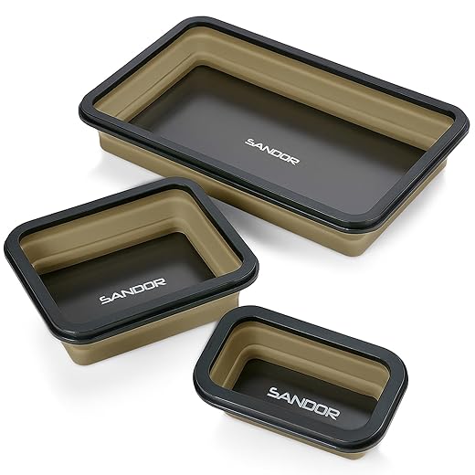 Collapsible Magnetic Parts Tray Set - 3 Different Size Tool Trays for Screw, Bolts, Nuts, Washers, Pins and Other Small Metal Parts, Mechanic Tool Gifts for Men - Khaki