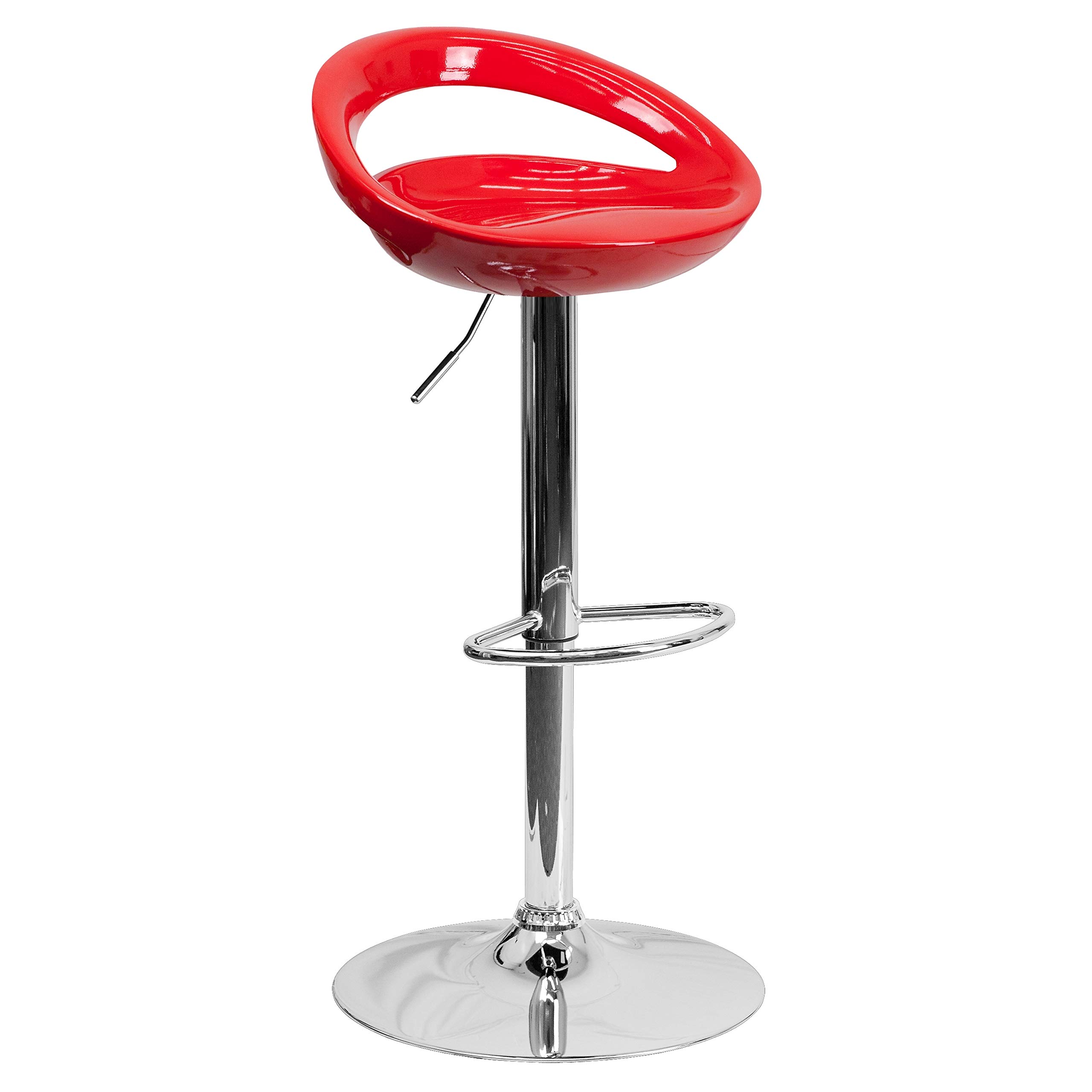 Flash Furniture Plastic Adjustable Height Barstool, Set of 1, Red