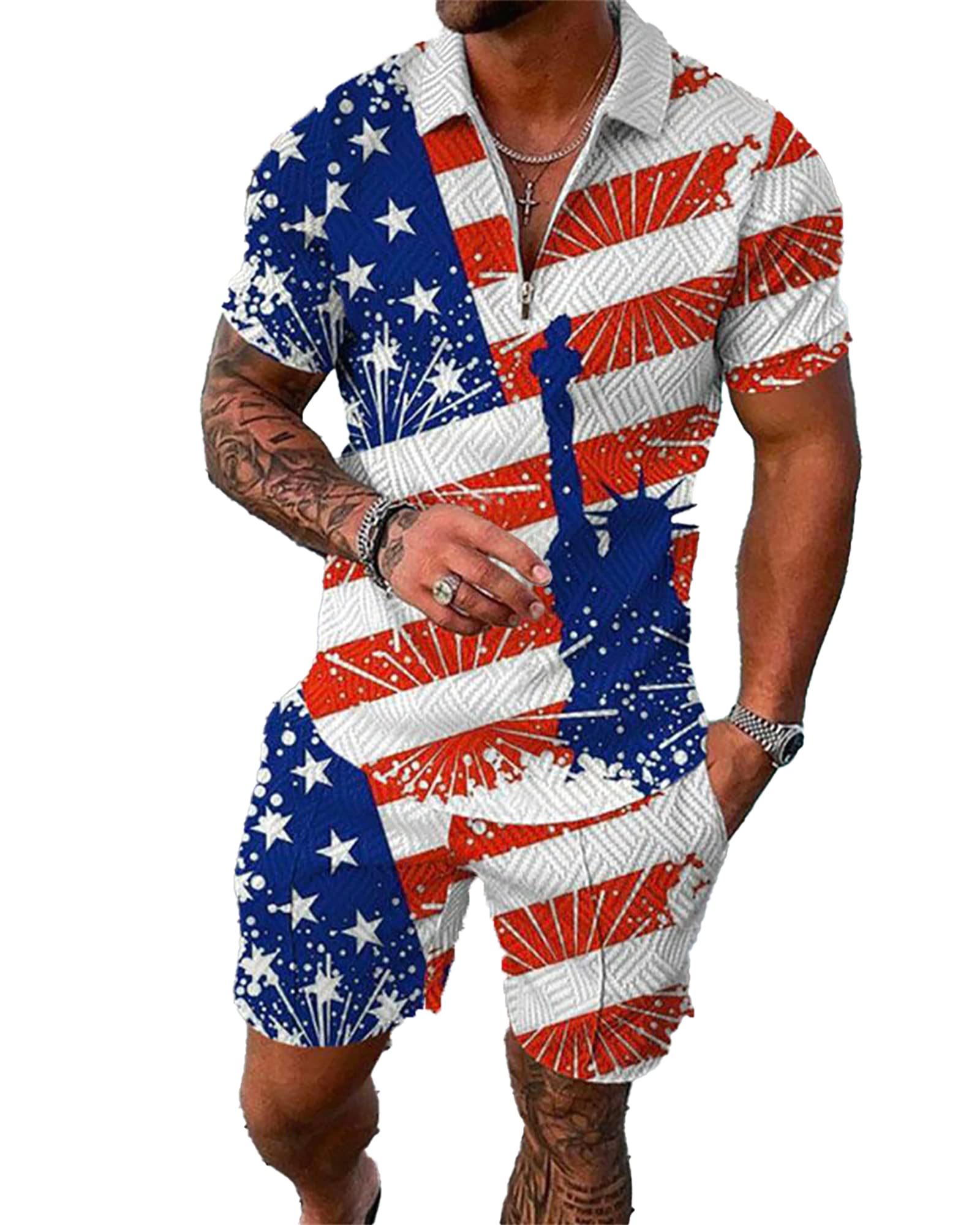 men's short sets outfits 2 piece summer tracksuit short sleeve polo shirt and shorts set casual sport suit