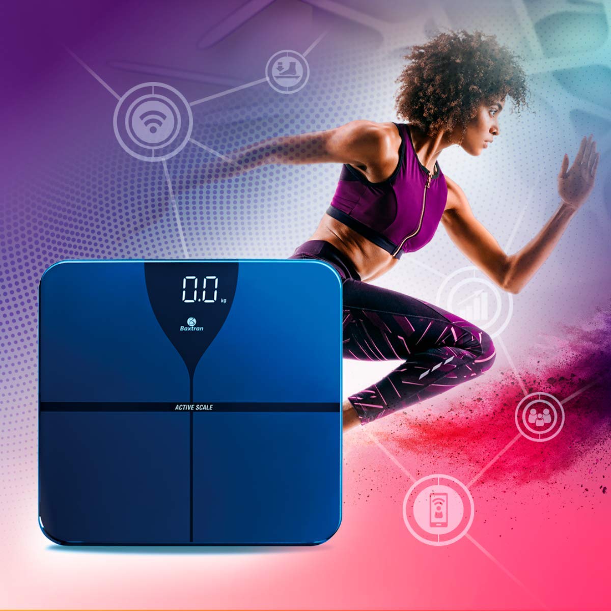BAXTRAN – Báscula digital con función Bluetooth – Análisis de grasa – Báscula conectada con una aplicación – Diseño elegante – báscula eficaz y robusta