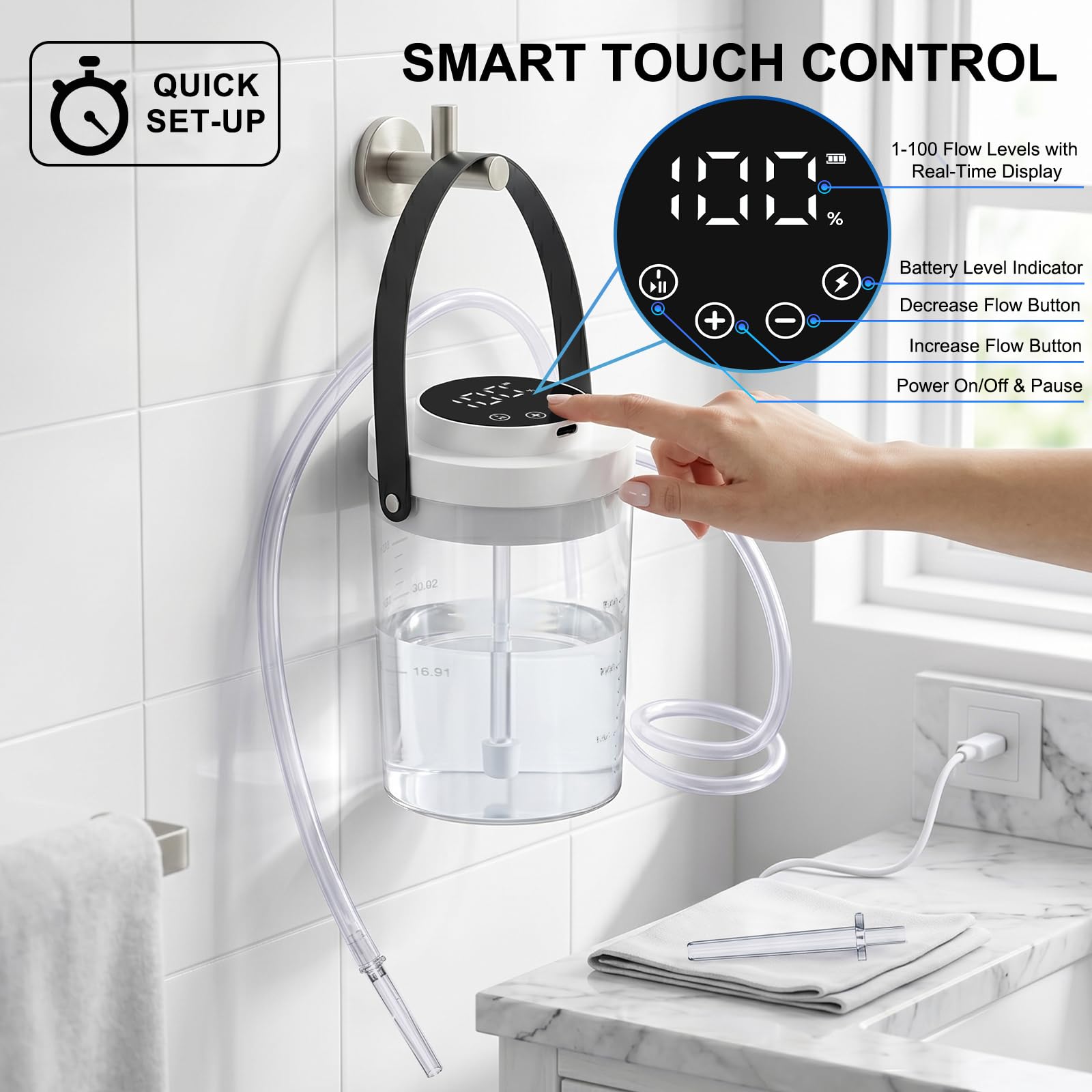 Kit de enema eléctrico portátil para limpieza intestinal para mujeres y hombres, con sabor a café, control de flujo eléctrico, tanque y pantalla LCD, función de pulverización a presión