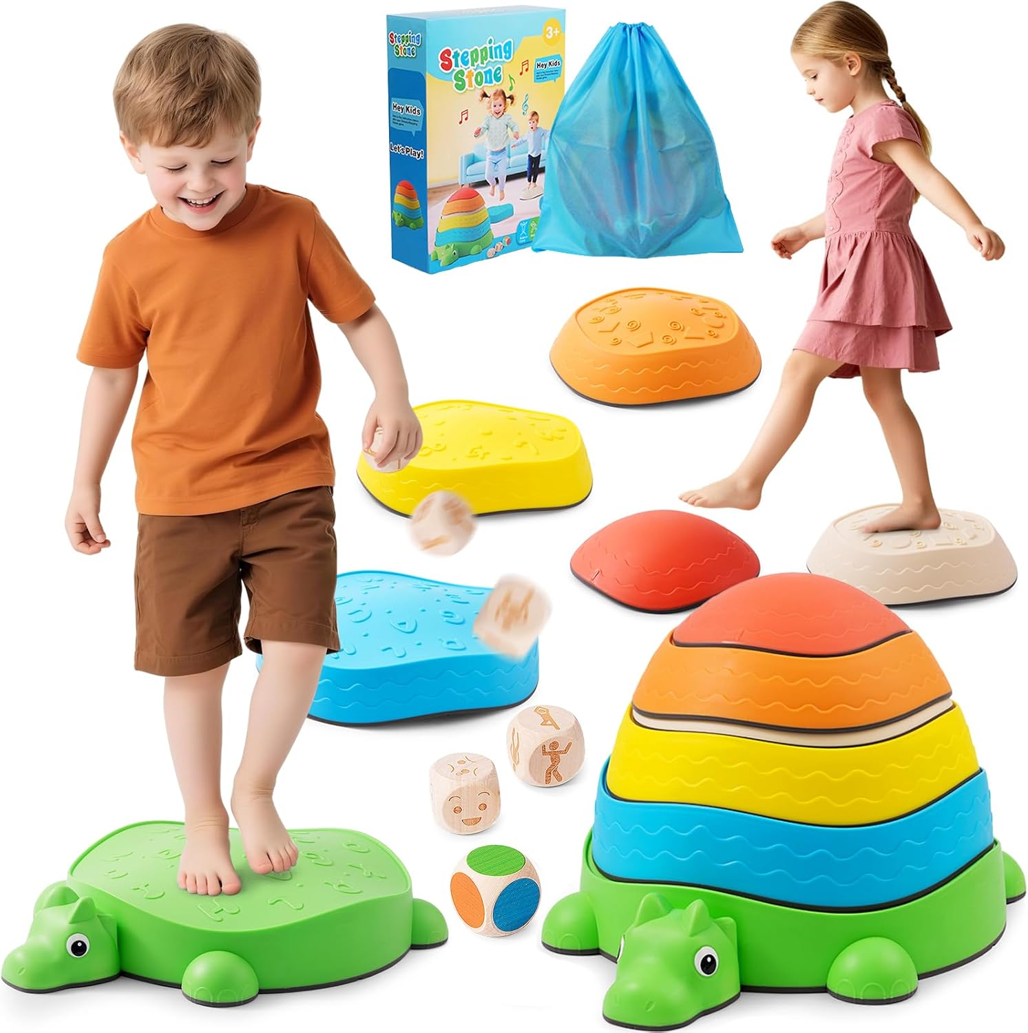 6pcs Stepping Stones for Kids,Toddler Stepping Stones for Balance & Motor Skills - Kids Stepping Stone Indoor & Outdoor Activity Set,Colorful Dinosaurs Sensory Balance Stone for Ages 3+