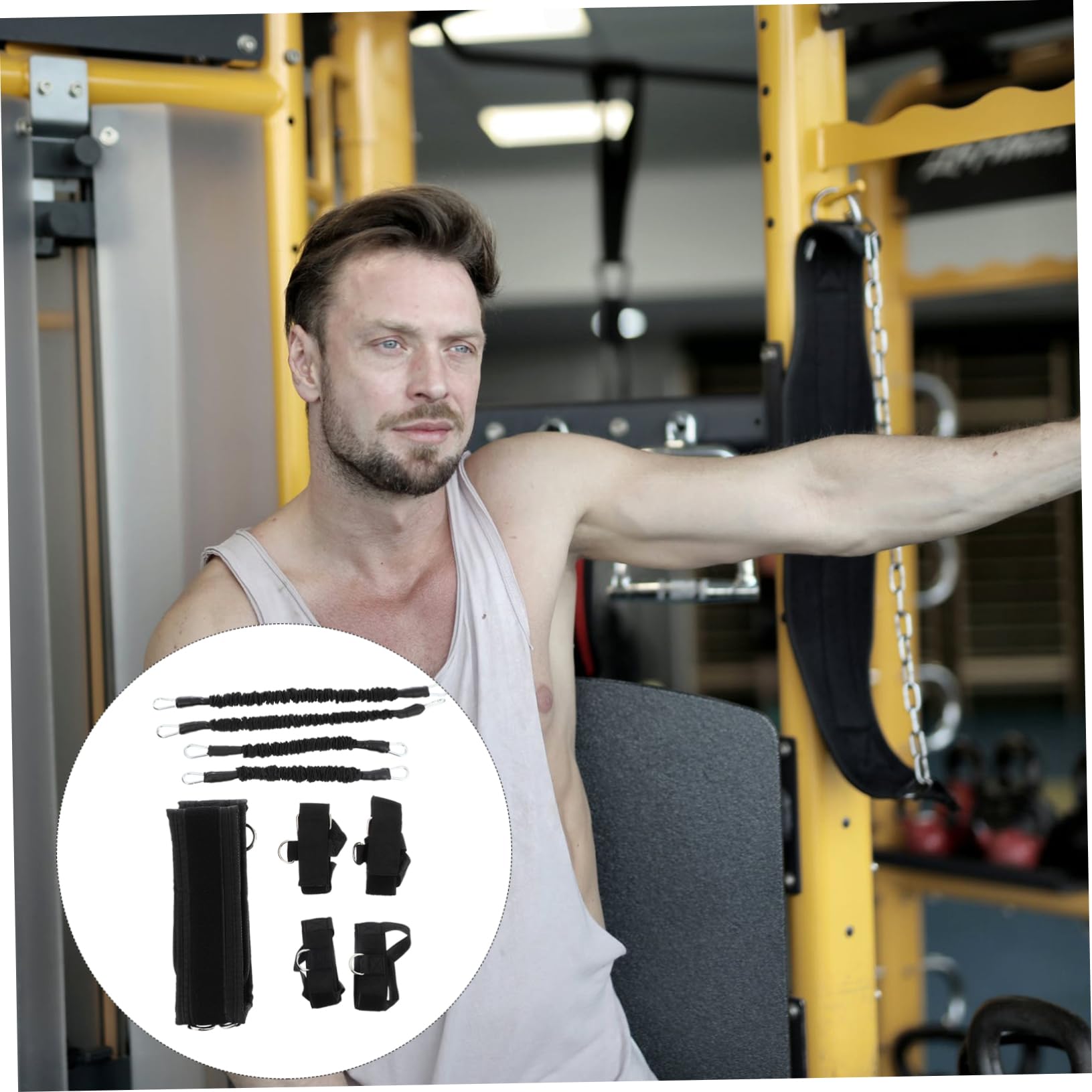 ibasenice Bandas de Resistencia para Fitness, Entrenador Muscular Cuerda Elástica, 20lbs, Tamaño Ajustable, Negro, para Boxeo y Ejercicios de Pie
