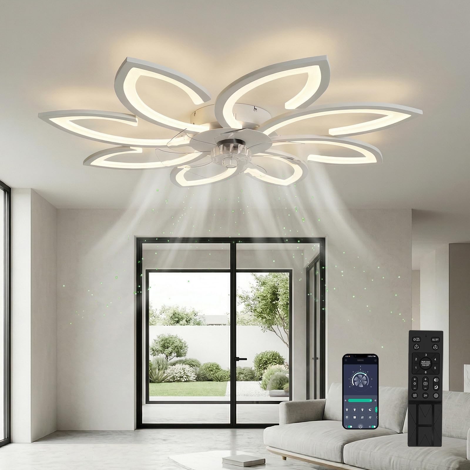 DATO Ceiling Fans with Lights and Remote Modern,Ceiling Fans with Lamps Work with Dimmable Timer Reversible Fan for Bedroom Lounge Kitchen (90CM)