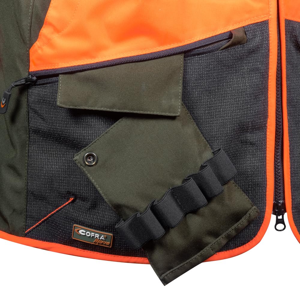 COFRA Wulfen (04 barro/negro/naranja) talla XL chaleco cortavientos impermeable caza pesca agricultura de tela antiabrasión con bolsillos y cartucho
