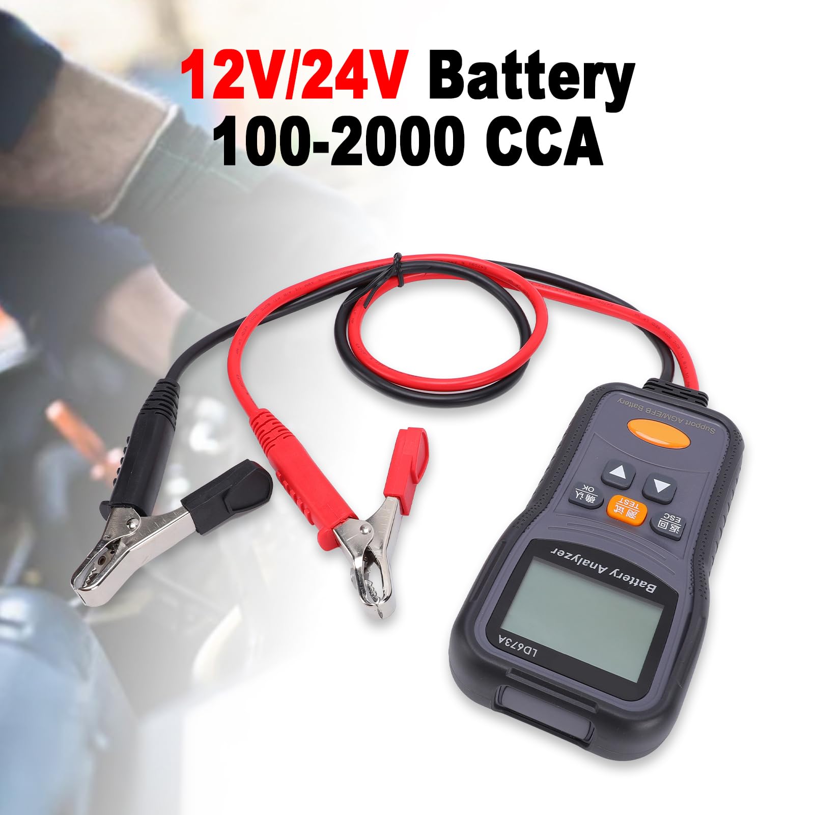 Fafeicy Analyseur de Batterie de Voiture 12 V 24 V, Testeur D'alternateur et de Démarreur avec Test de Charge, 100-2000 CCA pour Garage et Usage Domestique