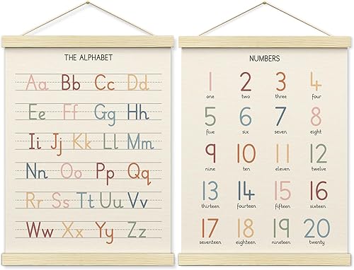 Vista 9 de BONETAT Póster de números del alfabeto para guardería, decoración de pared para sala de juegos, tabla de pared ABC, decoración para colgar
