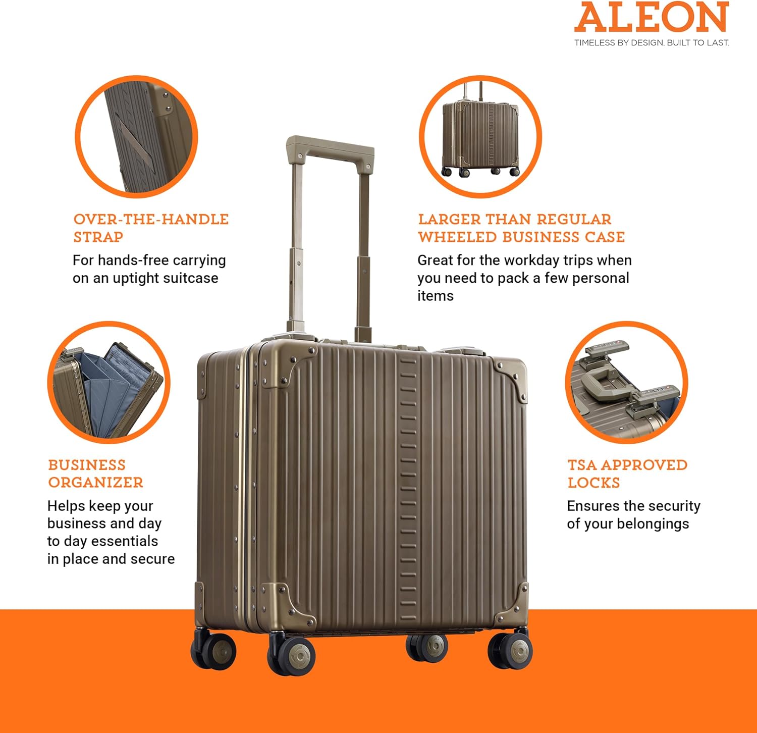 All Aluminum Lightweight 17" Deluxe Rolling Laptop Catalog Case for Men and Women | Vertical Opening Carry-On Bag with TSA Locks & Aircraft-Grade Aluminum Frame - Optimal Travel Companion (Champagne) - Image 2