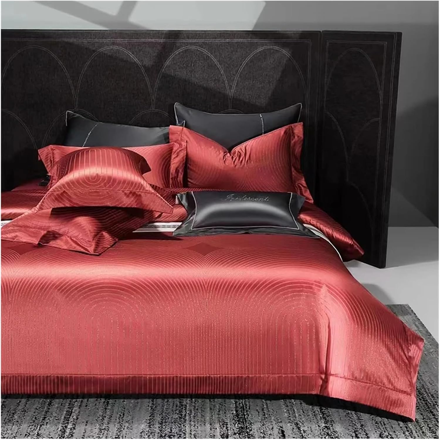 Luxury Silver Thread Jacquard and Egyptian Cotton Patchwork Bedding Set Soft Silky Duvet Cover Flat/Fitted Bed Sheet Pillowcases,Bed