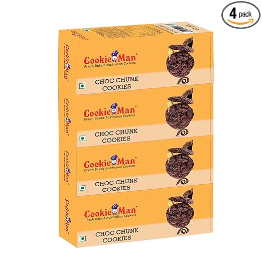 CookieMan Choc Chunk Cookies - 120g x Pack of 4 | Chocolate Cookies | Cocoa Cookie + Real Chocolate Chunks