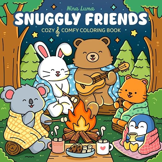 Snuggly Friends: Cute Coloring Book for Adults and Teens with Cozy Fuzzy Animals in Hygge Moments