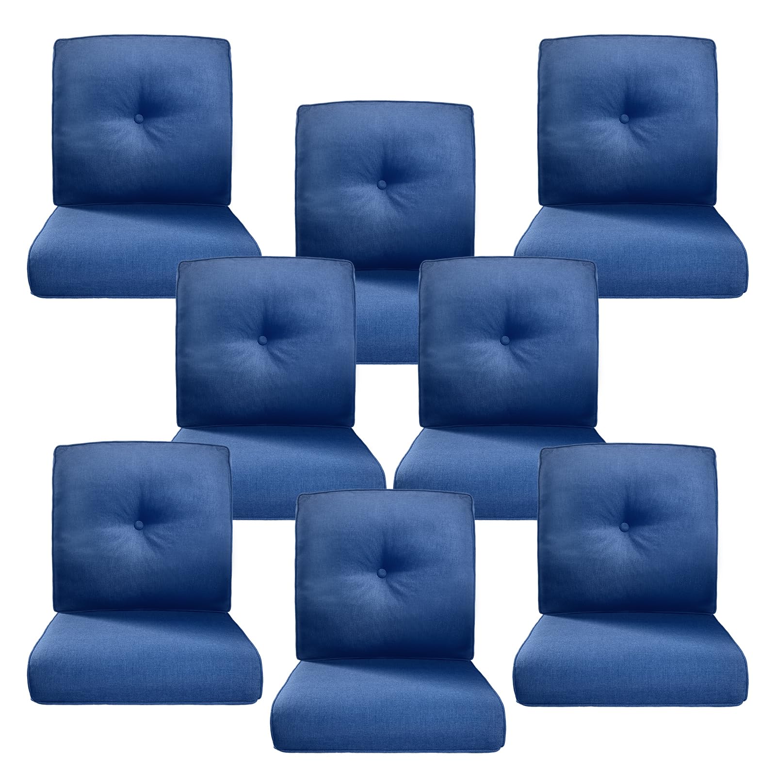 Luxury 4" Thick Outdoor Cushion Set of 8 - 22x24 Patio Furniture Cushions with 28D High-Density Foam, Water-Resistant &amp; Fade-Resistant Fabric, Removable Covers for Patio Furniture Sofa Couch -Blue