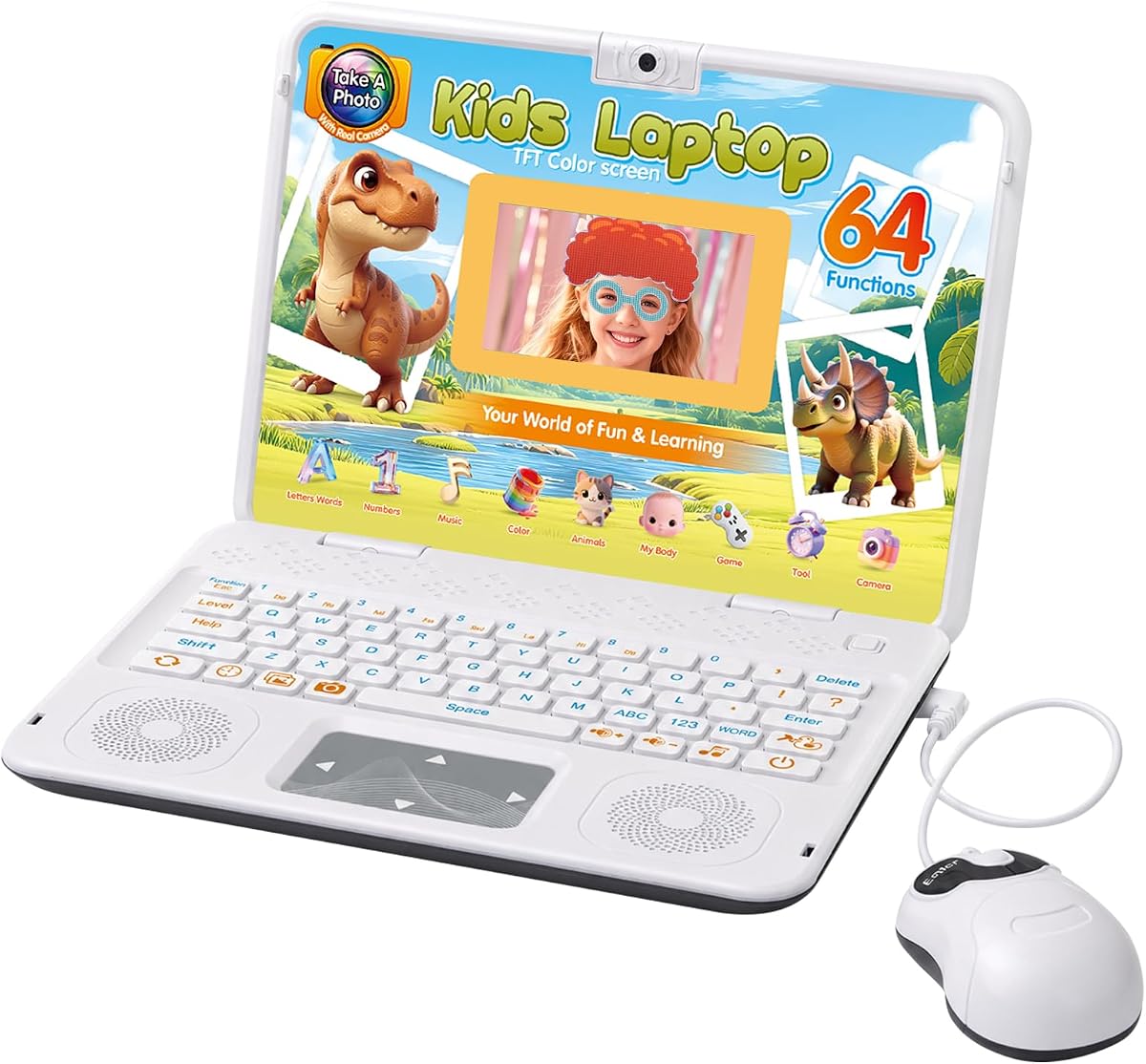 Kids Laptop with Camera, Educational Color Screen Laptop with 64 Learning Modes, Computer for Kids Ages 5+