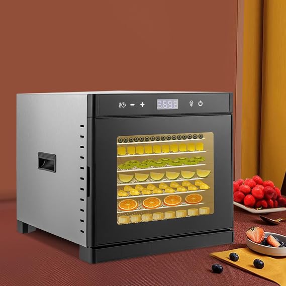 8-Tray Food Dehydrator Stainless Steel 700W Commercial Food Dryer Machine LED Display 24H Timer 95-167F Temp Control Dehydrator for Fruit Meat Vegetables Jerky Pet Treats (Black)