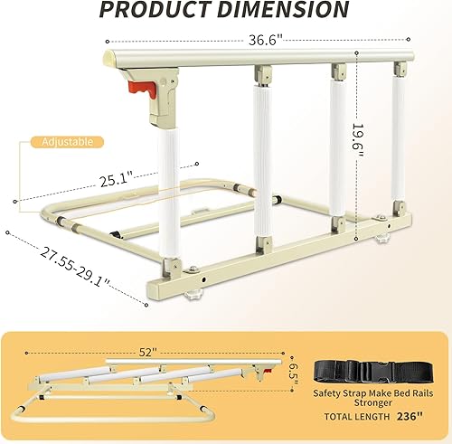 Miniatura 10 de Rieles de cama para adultos mayores, rieles plegables de asistencia de cama para personas mayores, asas de cama para ayudar a la cama, rieles de