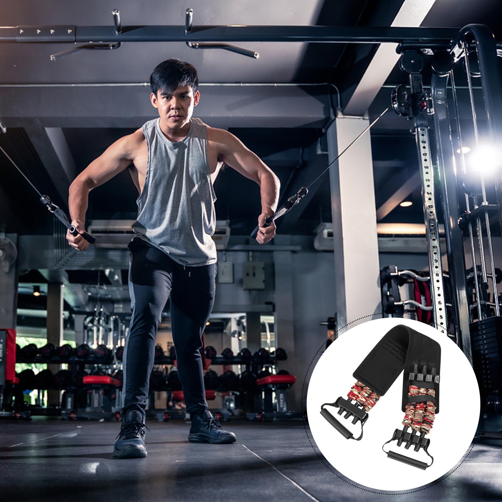 Espansore Toracico Elastico Imbottitura in Vita e Maniglie in Nylon Morbido per Allenamento Pettorali e Stretching Fitness a Casa