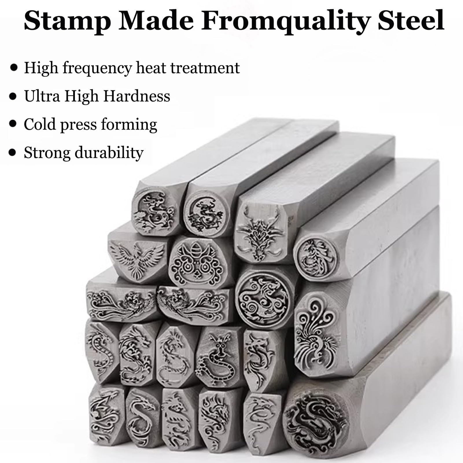 Timbri Metallici Kit per Stampaggio Metalli Modelli di Caratteri Cinesi Timbri in Acciaio per Gioielli Pelle Legno Forniture Artigianali per Intaglio Artigianale(21 PCS)