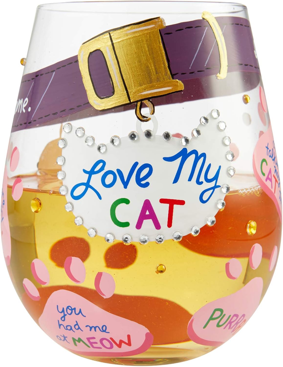 Enesco 6006302 Designs by Lolita Love My Cat Hand-Painted Artisan Stemless Wine Glass, 20 Ounce