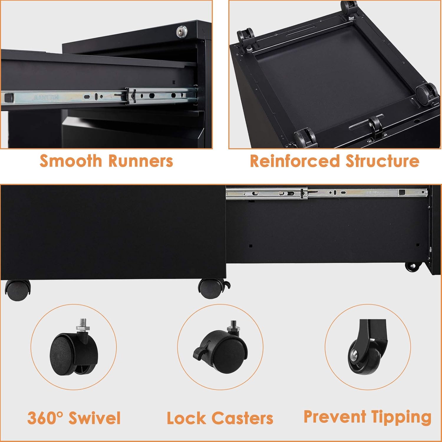 Tech Deals 🔥 Cotoala Rolling 3 Drawer File Cabinet with Lock, Black