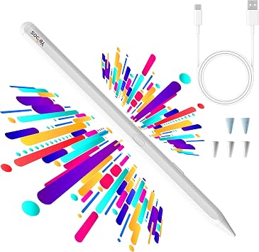 Yebos Stylus Pen for Apple iPad 2018-2025, Compatible with Pencil, 3X Battery Life, USB-C Fast Charging, Tilt & Palm Rejection, for iPad 6-11th, Pro 11/12.9/M4, Air 3/4/5/M2/M3, Mini 5/6/7 White
