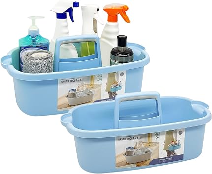Goderewild Cleaning Caddy with Handle, Under Sink Basket, Blue 2 Pack