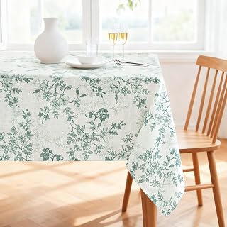 H.VERSAILTEX Linen Table Cloths Floral Printed Tablecloth Spill-Proof Waterproof Table Cover for Dining Buffet Feature Soft and Thick Fabric Wrinkle Free, 60 x 104 Inch, Retro Floral - Sage