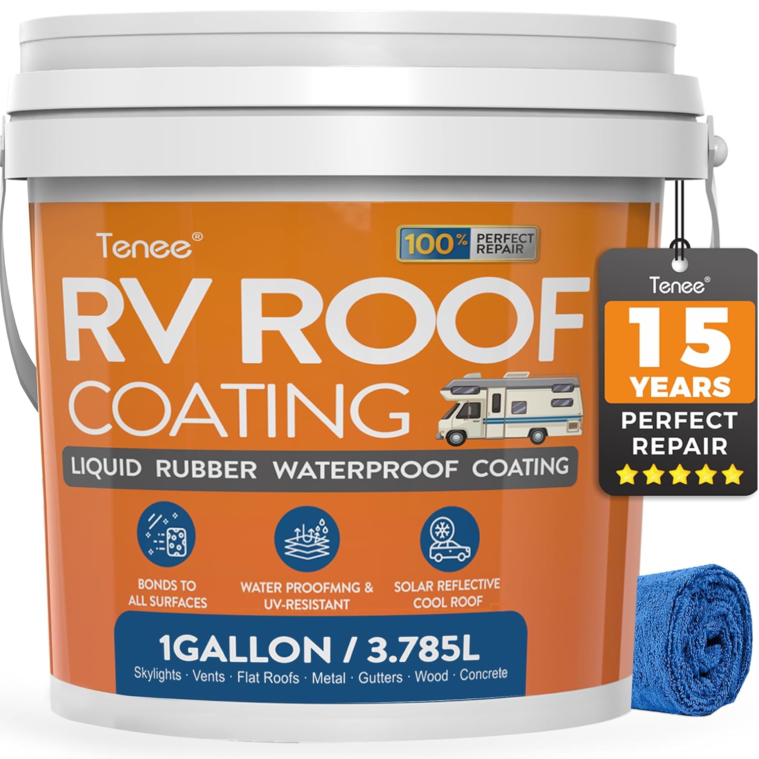 1 Gallon RV Roof Sealant, RV Roof Coating White, Professional Grade Liquid Rubber, Solar Reflective Waterproof Sealant for Leak Repair on Camper, Trailer & Motorhome Roofs (Fits EPDM, TPO, Fiberglass)
