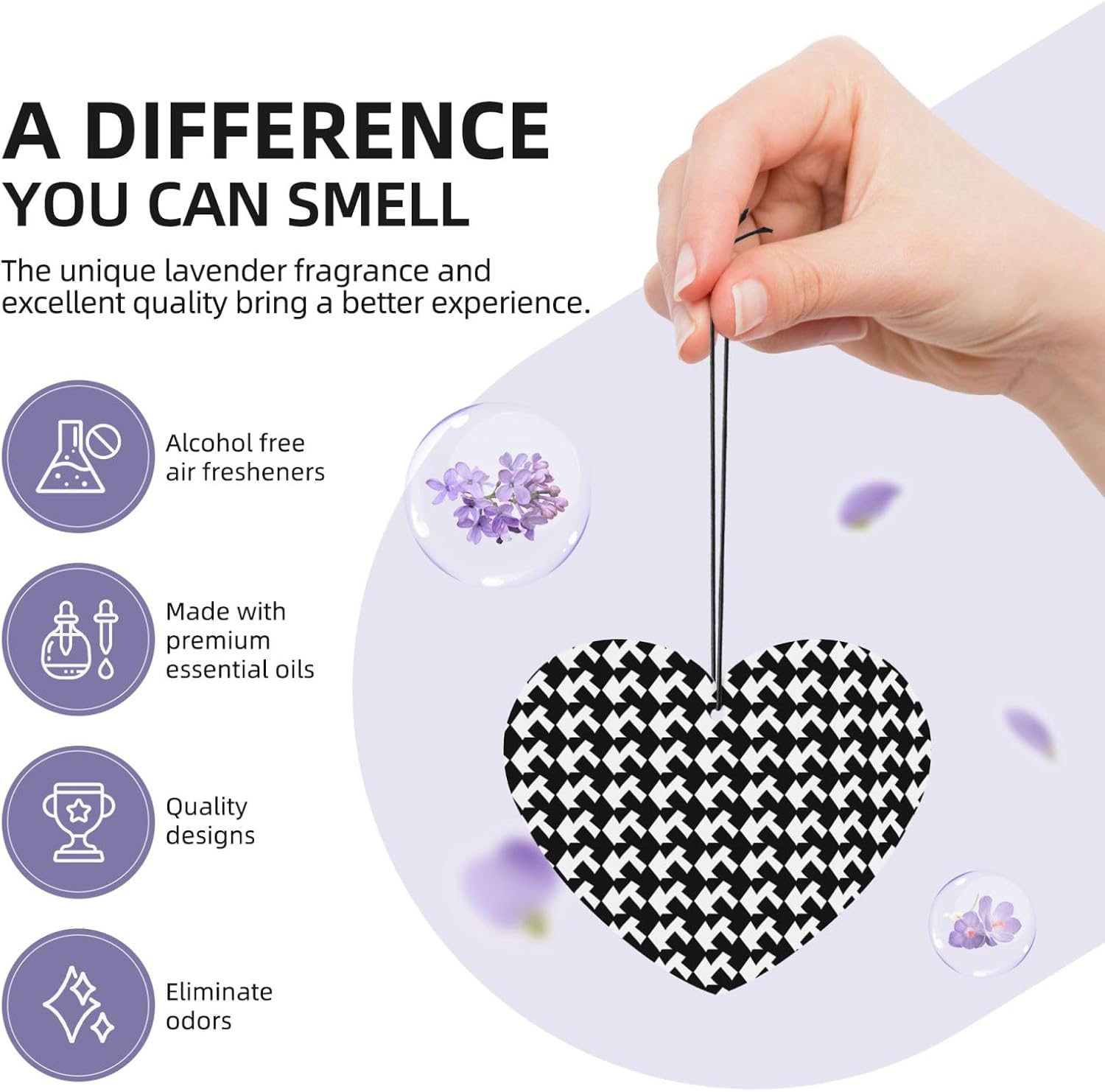 Car Air Freshener 100 PCS Houndstooth Black_74804429 Hanging Car Air Fresheners Auto Interior Decor Card Freshener Strong Scented Card Lavender Cars Scents for Office Bedroom Close Drawer Heart Shape