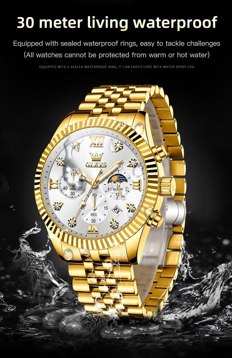 OLEVS Mens Watches Chronograph Luxury Dress Moon Phase Quartz Stainless Steel Waterproof Luminous Business Calendar Wrist Watch - Image 4