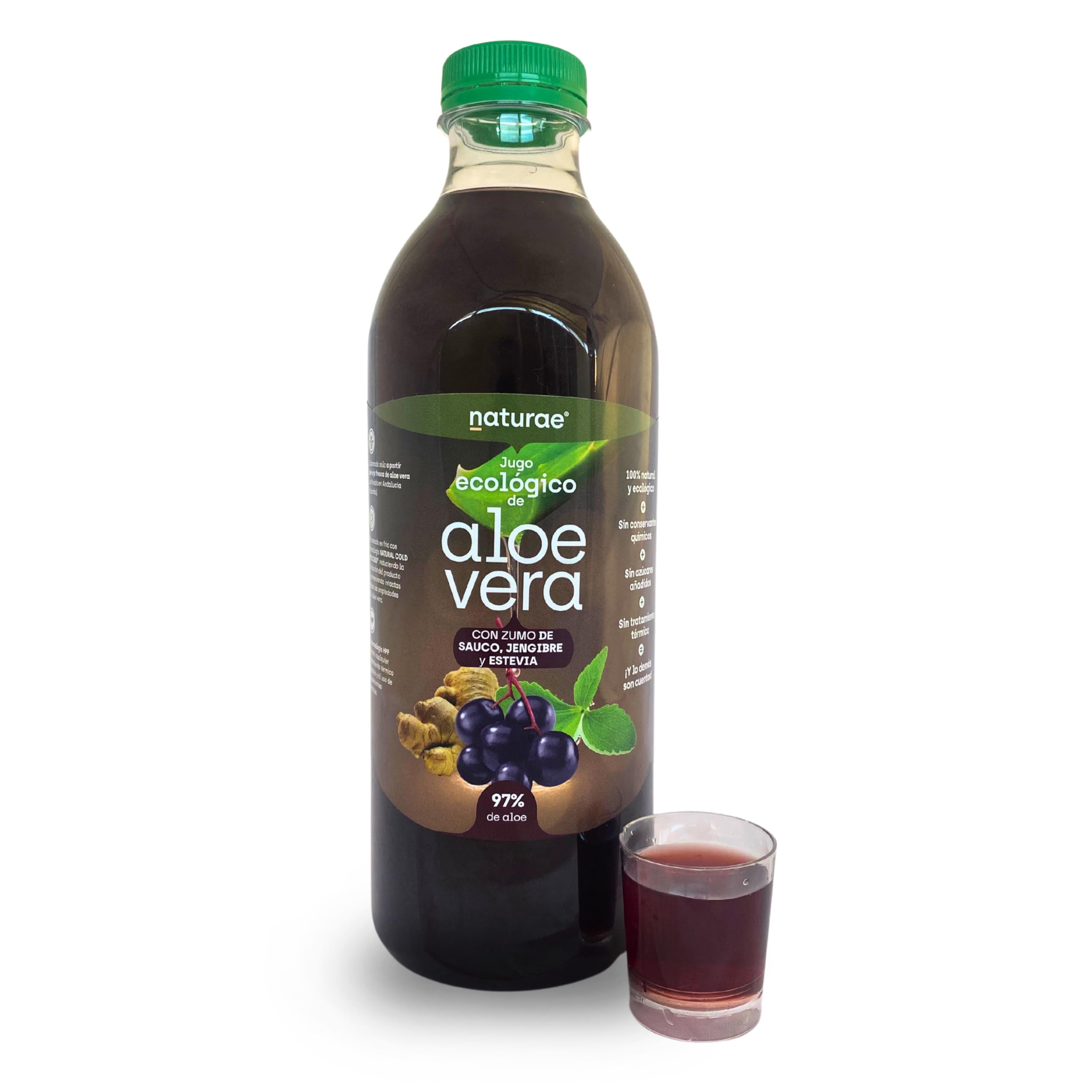 NATURAE Jugo Aloe Vera con saúco y jengibre - 3 Recipientes de 1000 ml - Total: 3000 ml