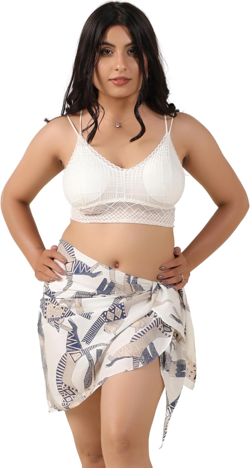 Women's Short Sarong Coverups Beach Bikini Wrap Skirt Sheer Swimsuit Scarf Swimwear Pareo Cover Ups (63" x 19") - Image 3