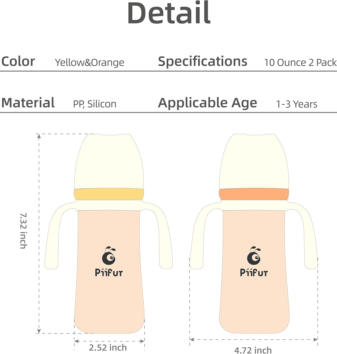 Piifur Sippy Cups for Toddlers 1-3 No Spill Straw with Handle Water Bottle 2 Pack 10 Ounce - Image 9