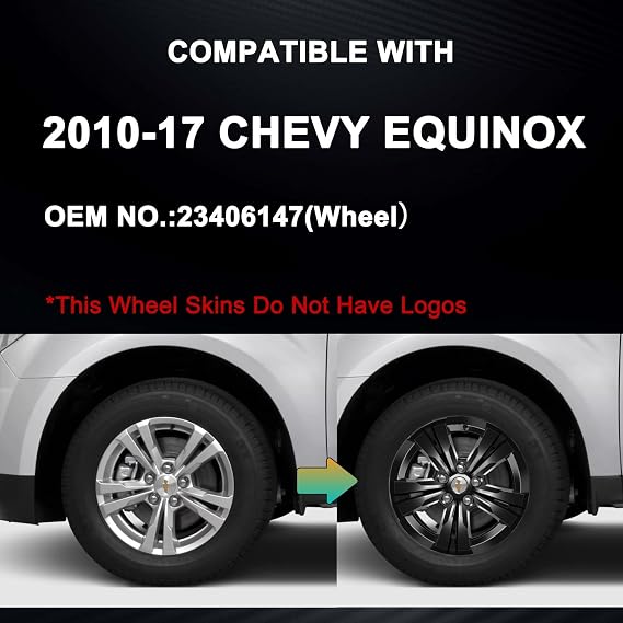 17 Inch Glossy Black Wheel Skins Compatible with 2010-2017 Chevrolet Equinox, Wheel Covers for Matching Factory Wheels, Set of 4