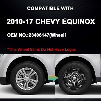 17 Inch Glossy Black Wheel Skins Compatible with 2010-2017 Chevrolet Equinox, Wheel Covers for Matching Factory Wheels, Set of 4