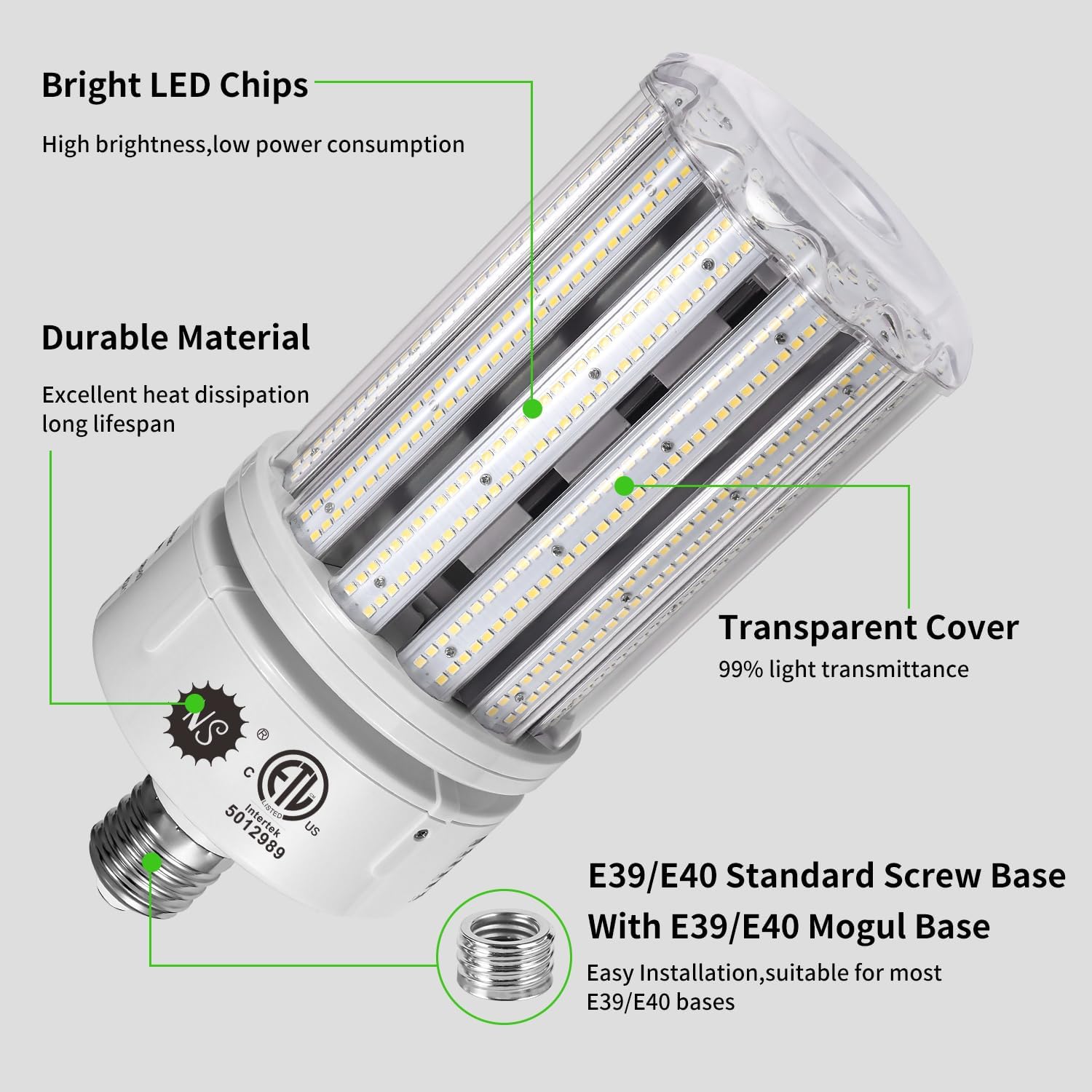 NS 180W E39 Mogul Base LED Corn Light Bulbs 29000Lm 5000K Daylight White,LED Replacement Metal Halide HID CFL for Garage Commercial Industrial Lighting Warehouse High Bay Light Workshop AC110-277V